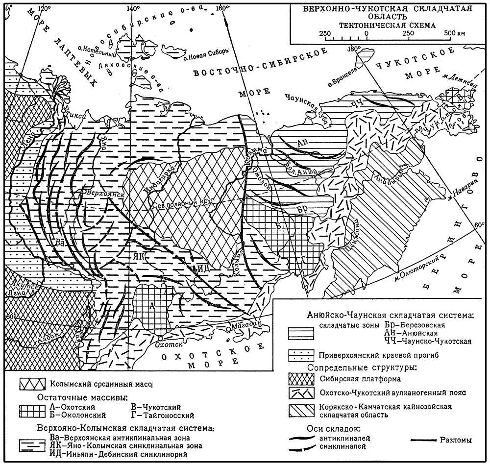 Карта содержащая информацию о размещении и возрасте тектонических