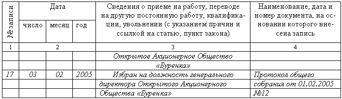 Образец записи в трудовую книжку о переходе на электронную книжку