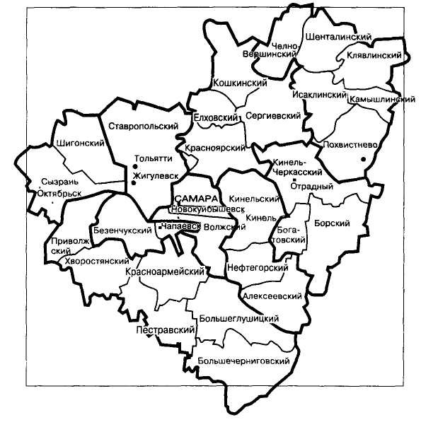 Самарская область административная карта контурная карта