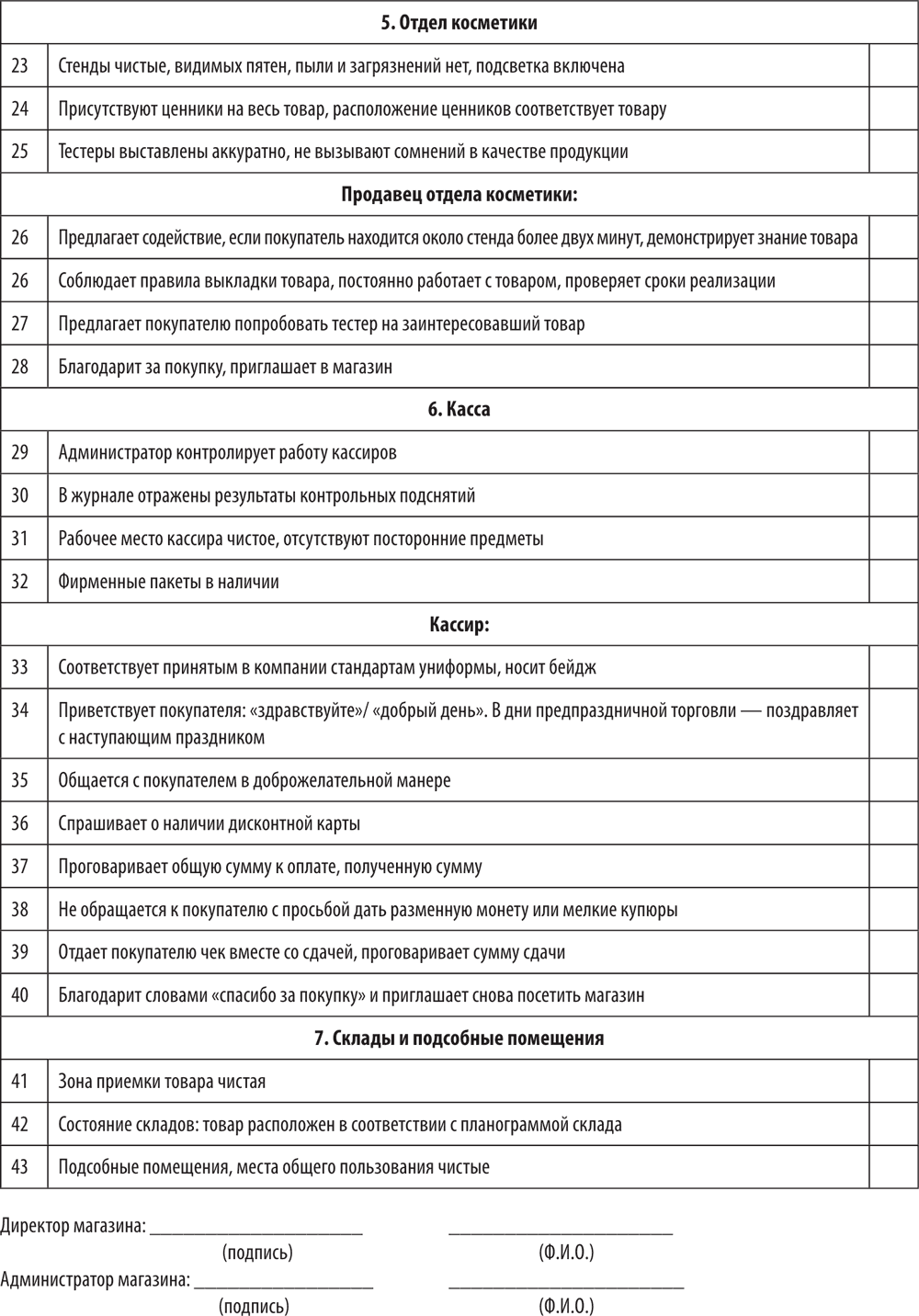 Чек лист продавца розничного магазина