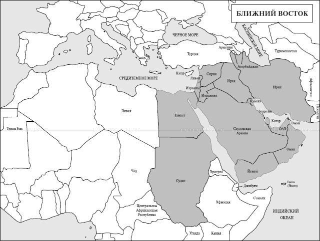 Карта африки и ближнего востока со странами