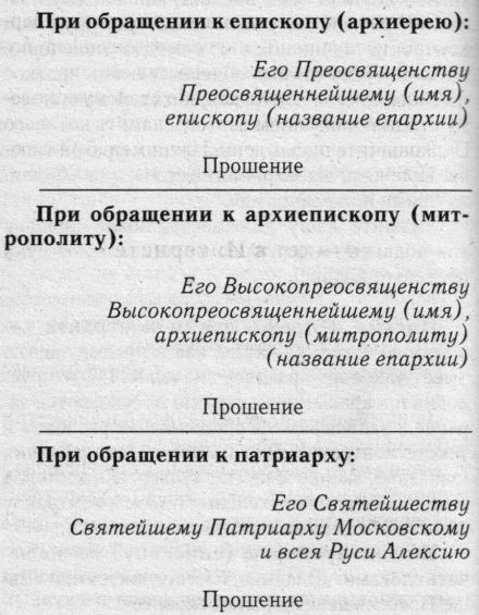 Как написать письмо митрополиту образец