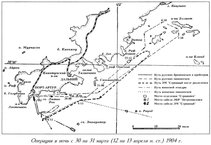 Цифрой 2 на схеме обозначено место гибели эскадры российского флота