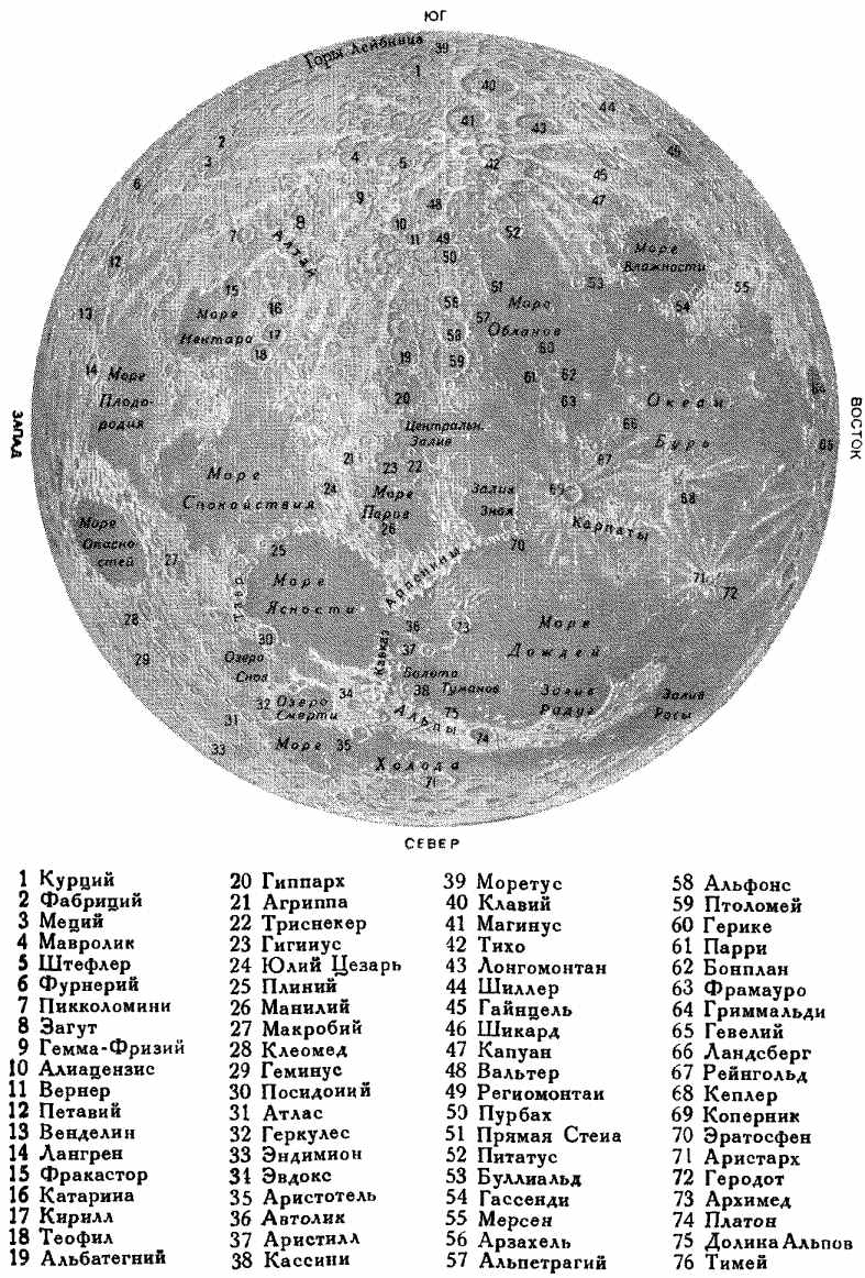 Карта луны с названиями на русском