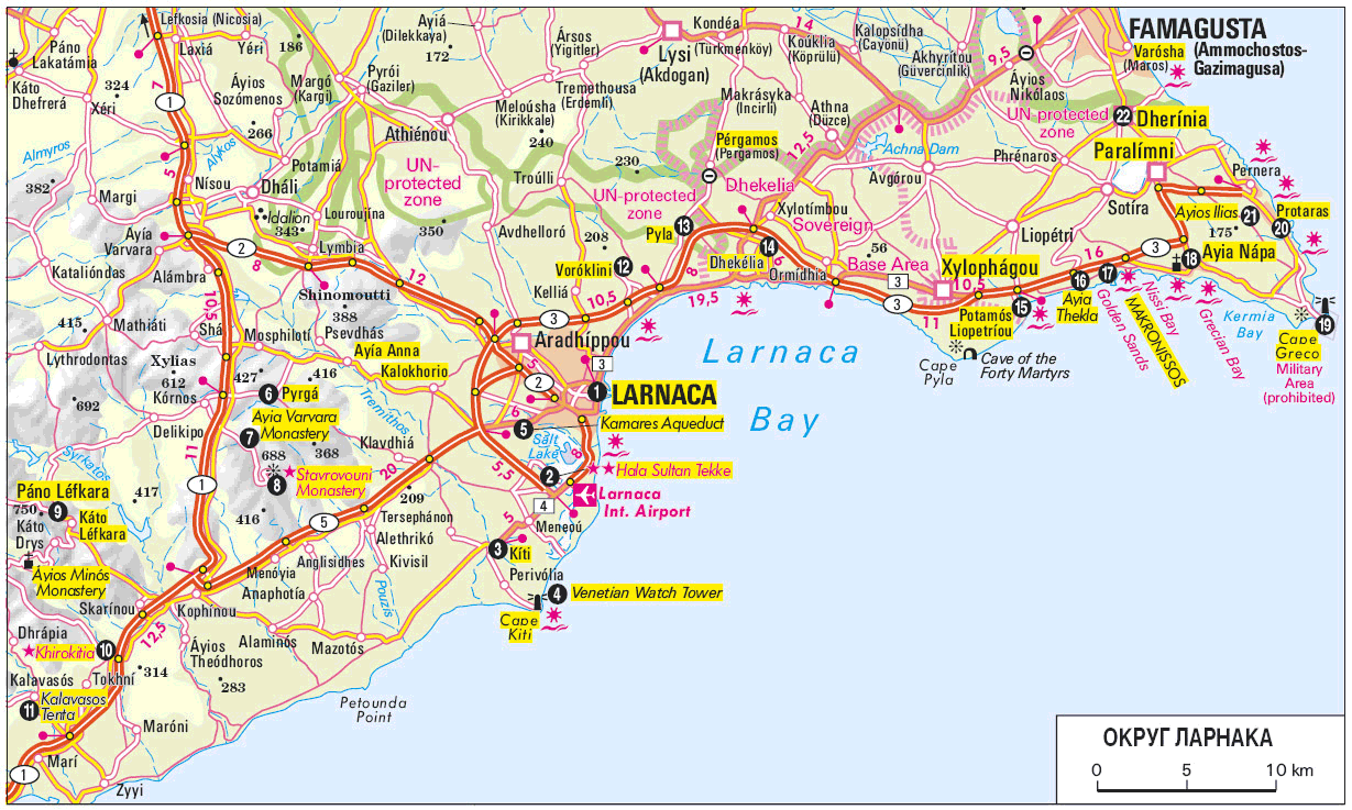 Карта кипра на русском языке с городами и курортами отелями