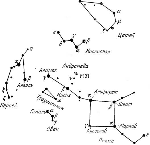 Андромеда созвездие схема с названиями звезд