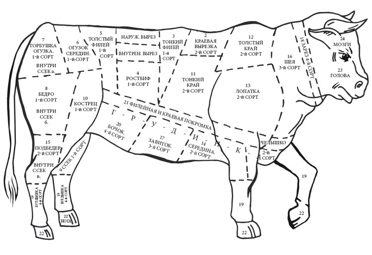 Вырезка говяжья схема туши