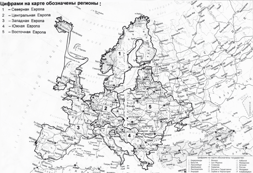Карта европейской части россии черно белая
