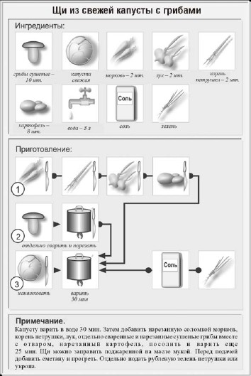 Составьте схему приготовления щей из свежей капусты