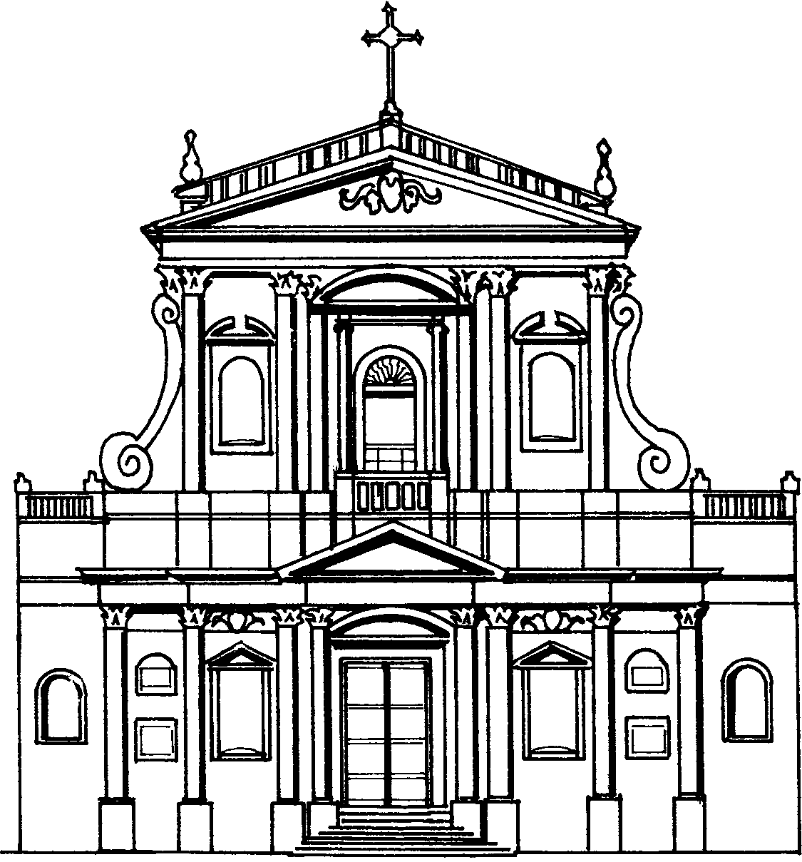 Рисунок стиль здания. Фасад церкви Святой Сусанны. Фасад церкви св. Сусанны в Риме. Фасад церкви Санта Сусанна Графика. Архитектура эпохи Ренессанс в Санкт-Петербурге.