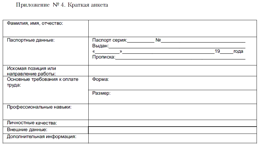 Анкета для сотрудников образец