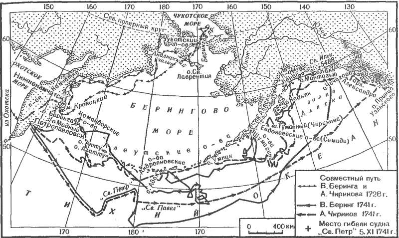 Организация экспедиции в беринга. Экспедиция Беринга и Чирикова. Карта Беринг и Чириков 1741. Витус Беринг карта путешествий. Карта экспедиции Беринга и Чирикова.